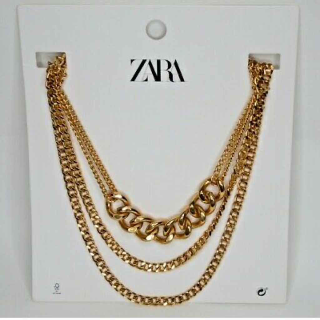 Zara Triple Gold Metal Chain Link Necklace Statement Necklace 49$